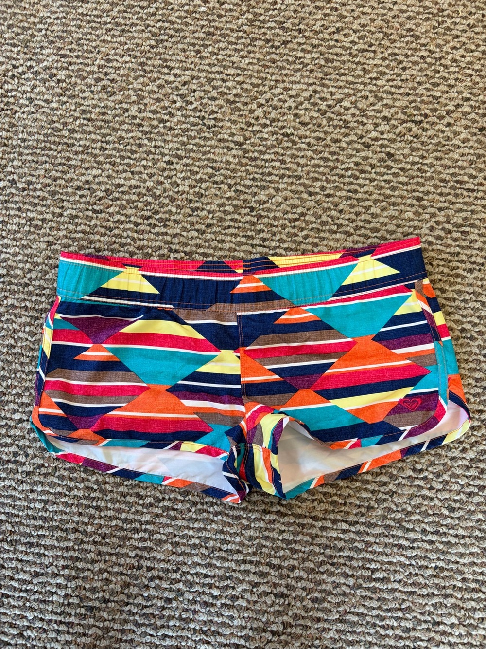 Roxy Multicolor Geometric Bike Shorts — Teal, Orange, Pink, Yellow, Navy